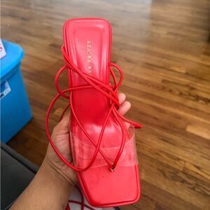 Azalea Wang Red Clear-Strap Square-Toe Lace-Up Mule